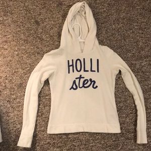 White Hollister Hoodie with Navy Blue writing